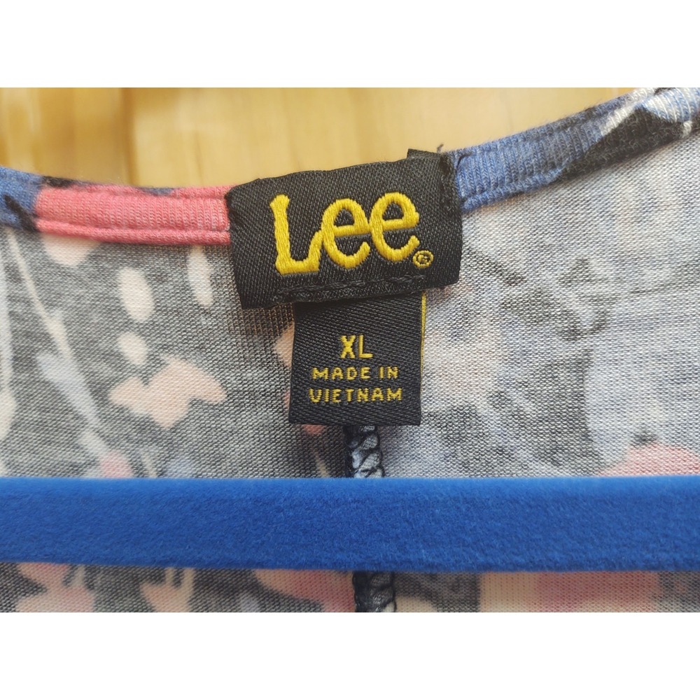 Lee Womens XL Short Sleeve Floral Black V Neck Flowy Gathered Bottom Half - Picture 4 of 9